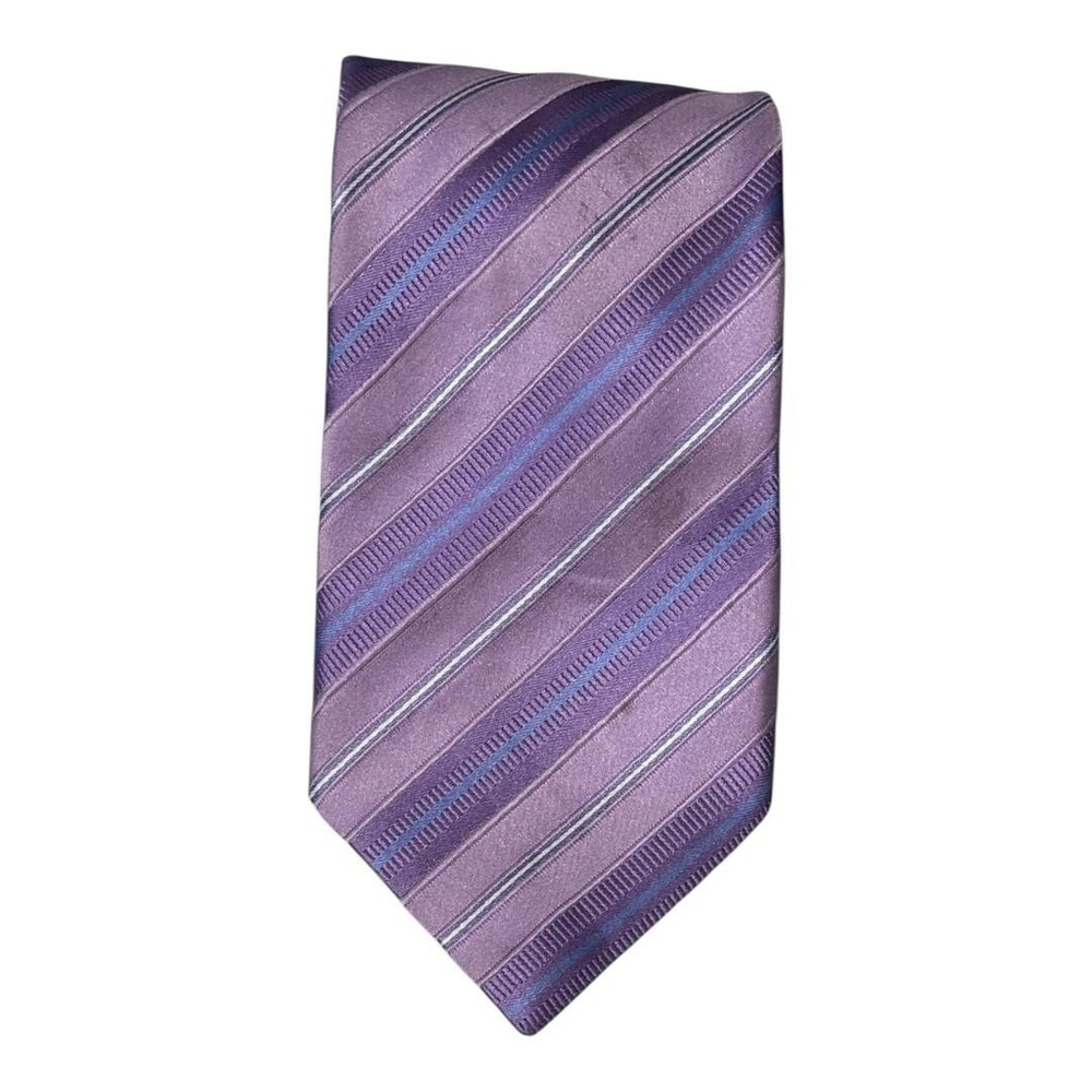 Harry Rosen Tie Mens Blue Purple Striped Silk Made in Italy Classic Necktie